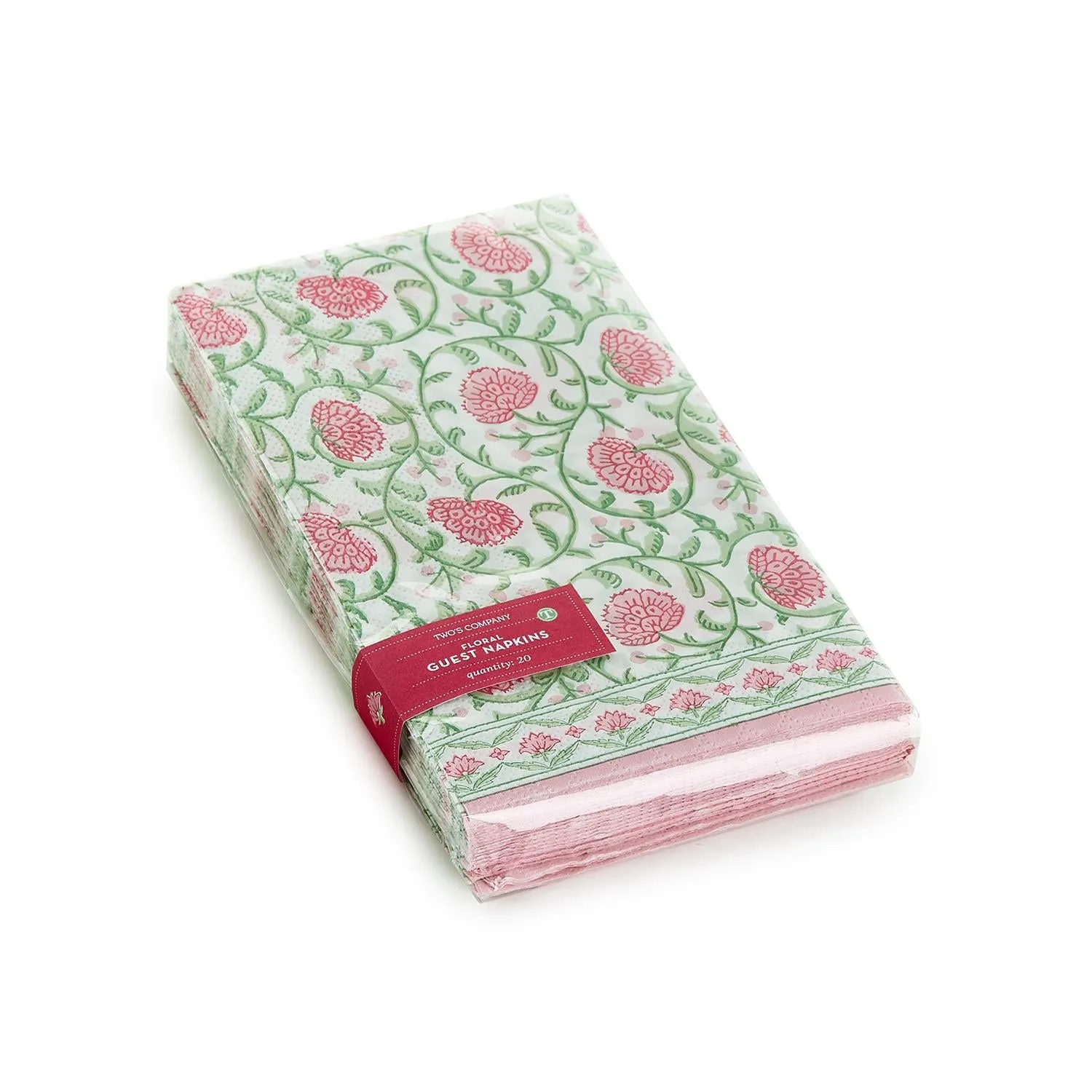 ATM189 Pink Floral Block Print Guest Towel Napkins kemasan plastik transparan