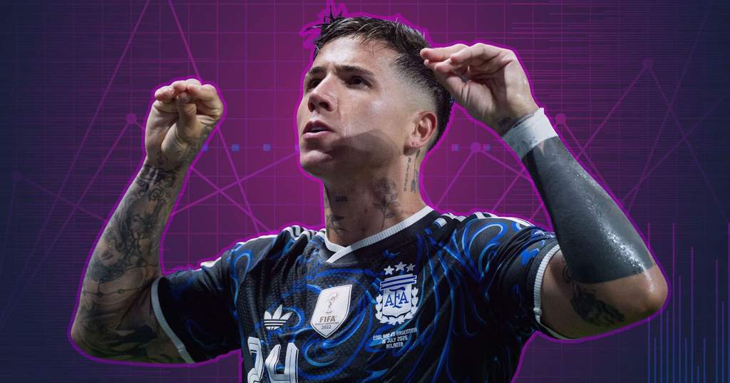 Enzo Fernandez mengontrol bola saat membela Argentina di Piala Dunia 2026