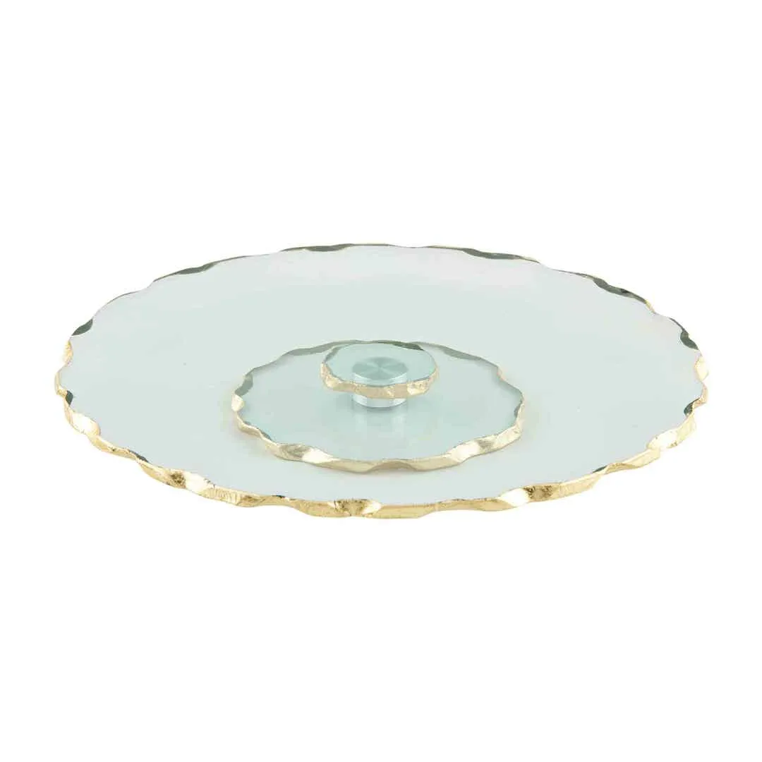 Gold Edge Glass Lazy Susan piring saji kaca elegan dengan aksen tepi emas