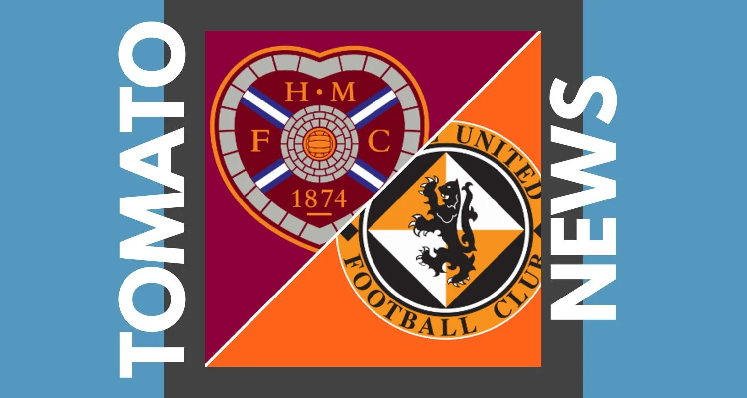 Selebrasi pemain Heart of Midlothian setelah mencetak gol ke gawang Dundee United di Tynecastle Park.