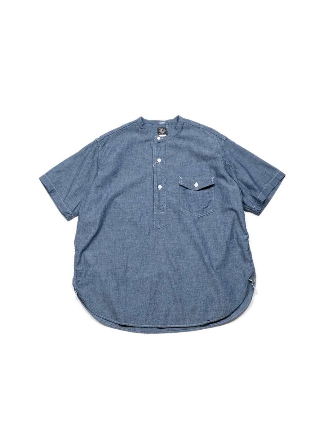 Kemeja pria IDN96 Navy Cut Band S/S Classic Chambray Indigo warna biru
