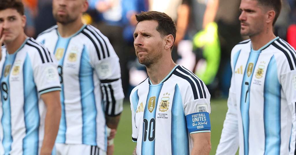 Lionel Messi berekspresi usai laga final Piala Dunia 2026 antara Argentina dan Spanyol