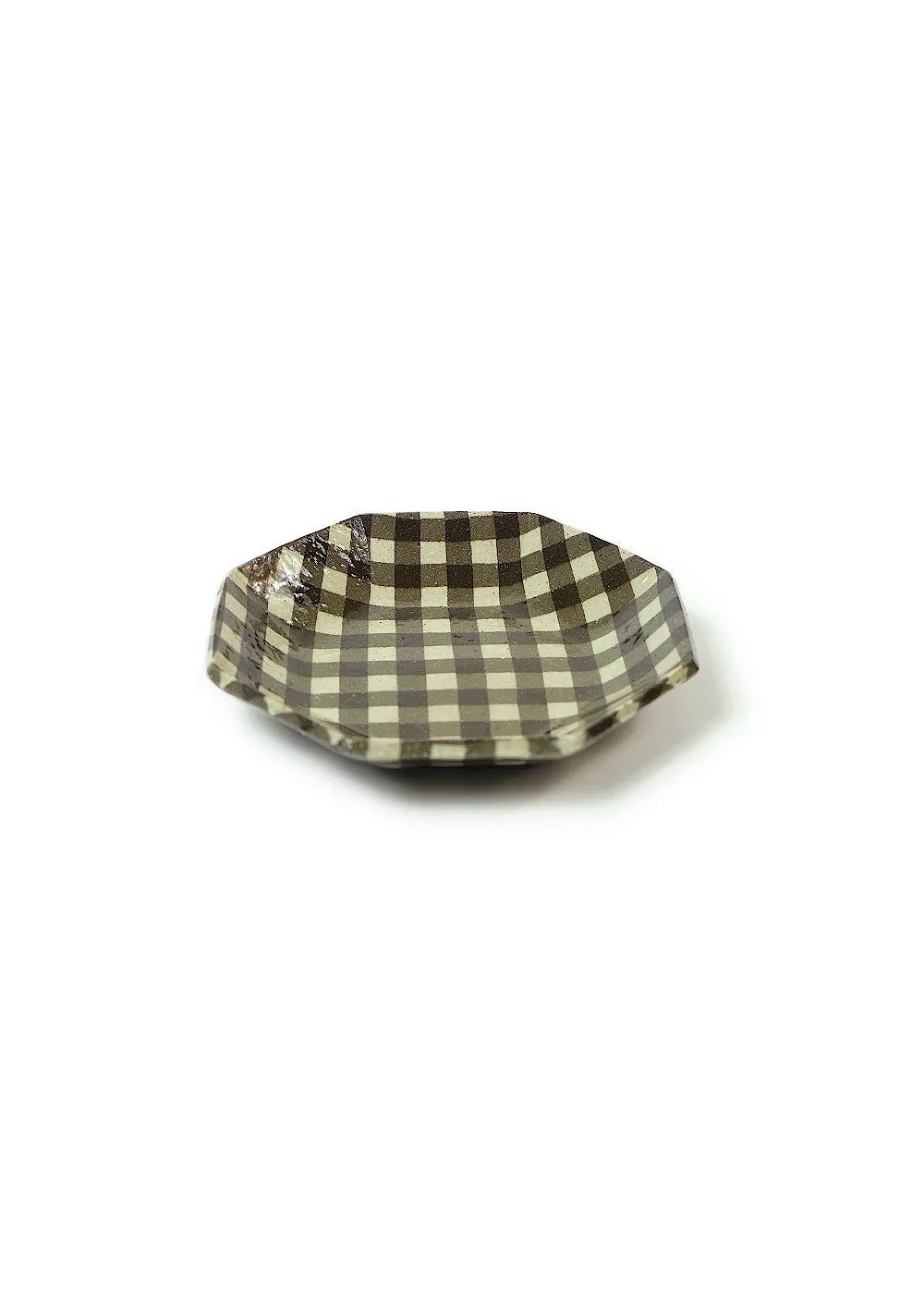Piring keramik segi delapan motif gingham dark brown ukuran M dari HOBISLOT188