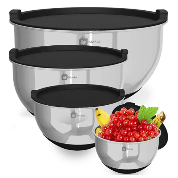 SBOBET777 Monka Premium Stainless Steel Mixing Bowls dengan tutup kedap udara dan alas anti-slip